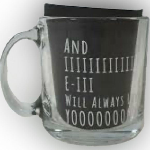 CLEAR GLASS ROMANTIC COFFEE COCOA SOUP MUG CUP GIFT “AND I WILL ALWAYS LOVE YOU” - Picture 1 of 7